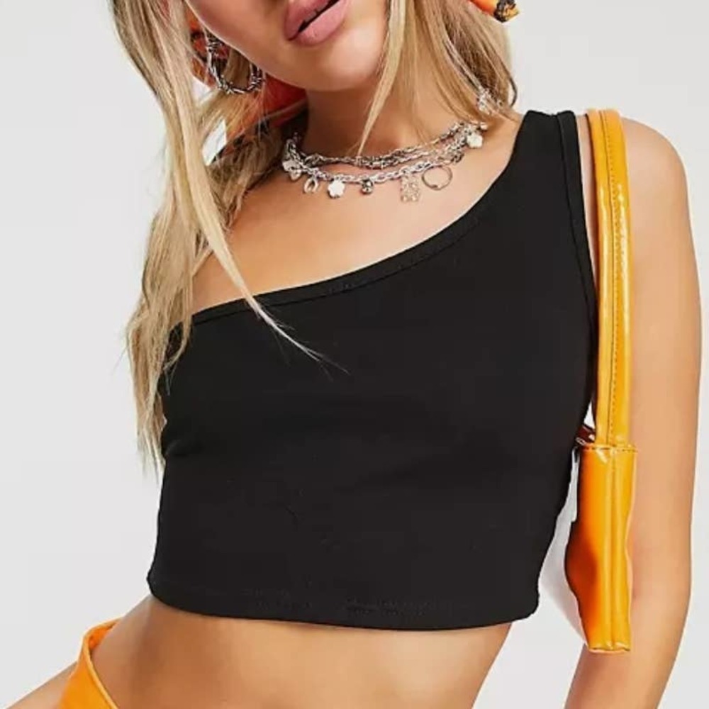 NEW Daisy Street One Shoulder Crop Top 2XL Black NWT